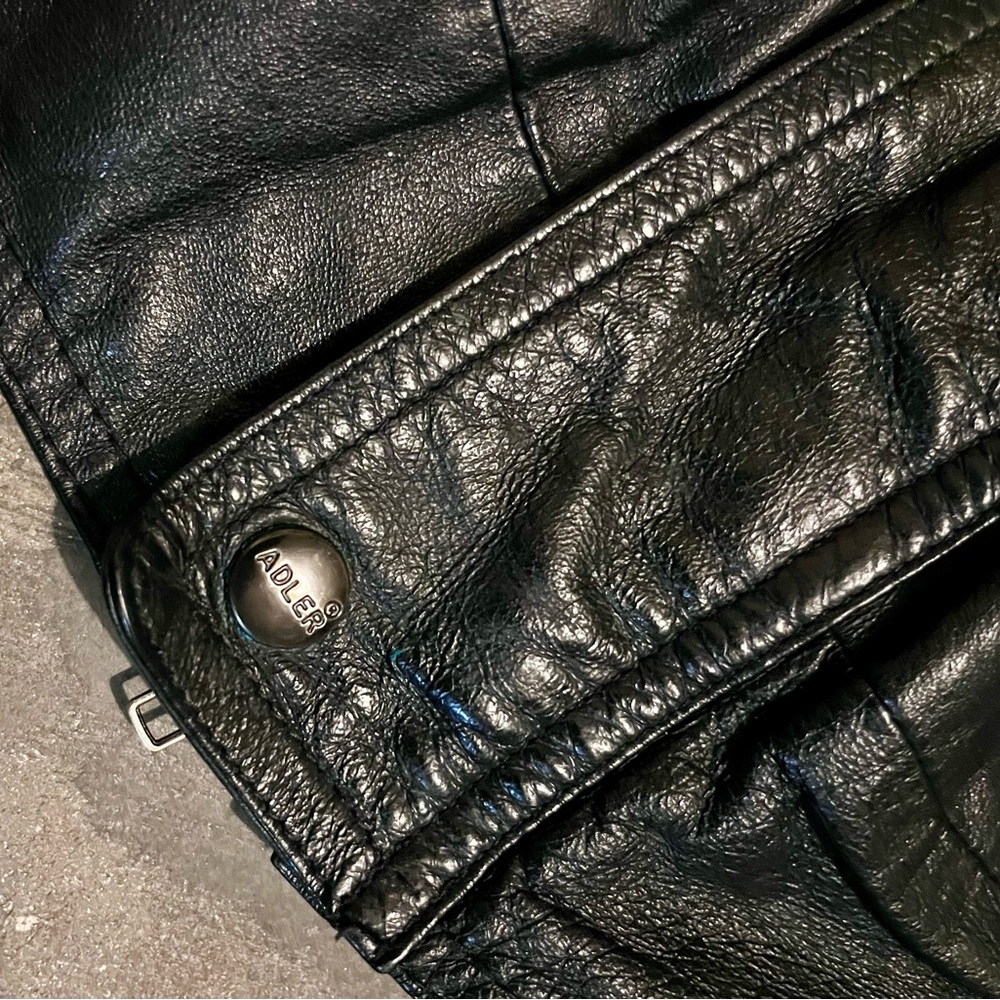 Men's Black Leather Bomber Jacket - Picture 5 of 8